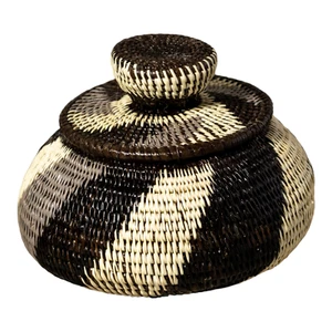 Black White And Gray Woven Basket With Top - Picture 1 of 13