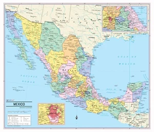 Cool Owl Maps Mexico Wall Map Poster - Paper 28"x24" - Picture 1 of 1