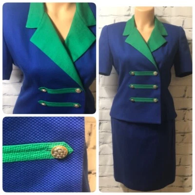 Traje Falda Rickie Freeman Para Teri Jon Talla 4 Azul y Verde Manga Corta R1 Foto 1 de 4