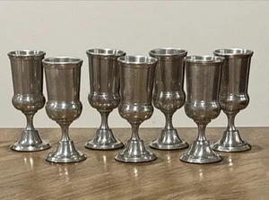 (7) Elegant Unmarked Tavern Cordials Goblets Chalices Possibly Woodbury Pewter - Picture 1 of 13