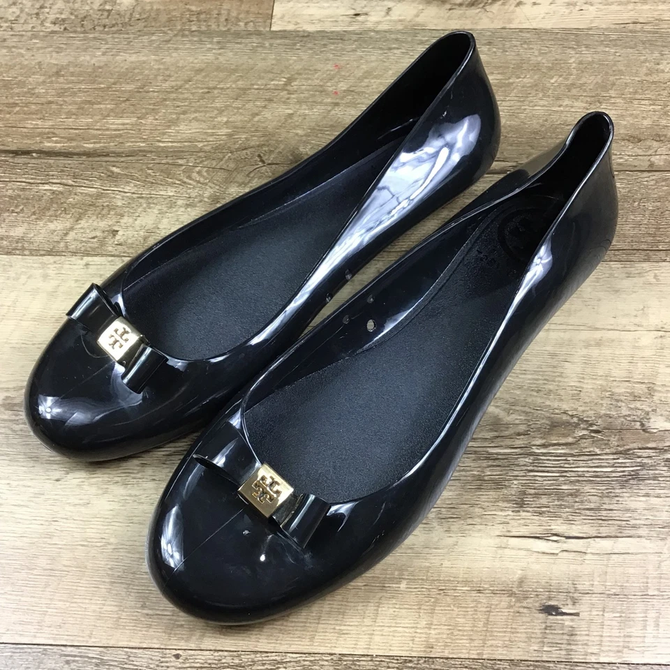Zapatos planos de ballet Tory Burch para mujer talla 8 negros con lazo de gelatina Foto 1 de 4