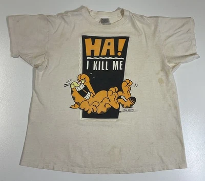 Camiseta De Colección Garfield Ha I Kill Me Talla L Puntada Única Hecha en EE. UU. Dibujos Animados Años 90 Foto 1 de 4