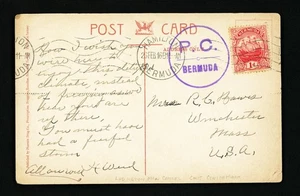 [BERMUDA] 1916 Zensierte Postkarte nach Winchester, MA / Purple Ludington CM 15 - Bild 1 von 2