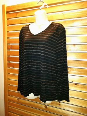 Blusa CHICO'S 3 Talla XL Negra Bronce Brillante Belleza Elastizada Elegante Fiesta Carrera Foto 1 de 4