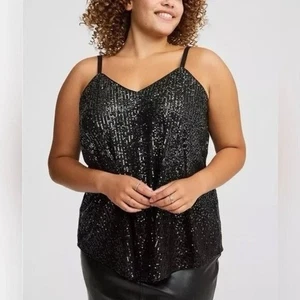 Canotta donna Torrid Sophie nera paillettes swing cami taglia 3X scollo a V rilassata - Foto 1 di 12