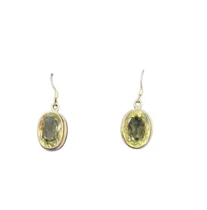925 Sterling Silver Vintage Real Approx 8ct Oval-Cut Peridot Dangling Earrings - Picture 1 of 5