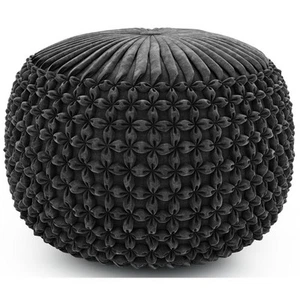 Pemberly Row Contemporary Boho Round Pouf in Slate Gray Velvet Fabric - Picture 1 of 6