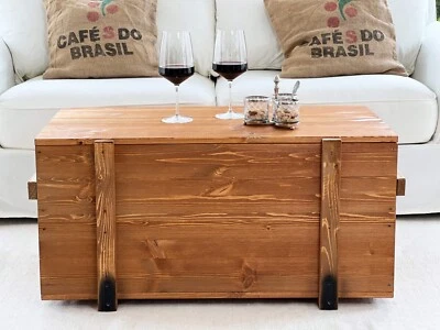 Chest coffee table wood solid living room table chest table box vintage shabby M