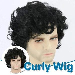 Mens Short Curly Black Wig Natural Hairpiece for Daily Cosplay Party Full Wig AU - Picture 1 of 12