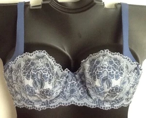 34B Balconette Sexy Unlined Lace Over BABY BLUE FLORAL Cacique Lane Bryant NWOT - Picture 1 of 12