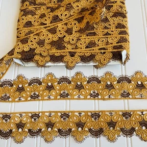 3 Yards Ginger & Brown Ribbon Eyelet Trim for Sewing/Crafts/Bridal/2" Wide - Picture 1 of 12