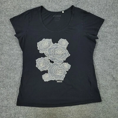 Guess Shirt Girl's XL Black Rose Flower Spell Out Graphic Tee Short Sleeve Top - Image 1 of 4