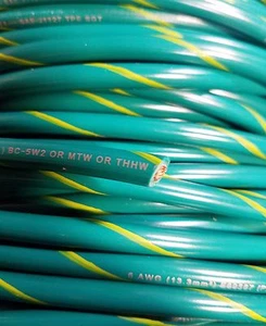 MTW 6 AWG GAUGE GREEN/YELLOW STRIPE STRANDED COPPER SGT PRIMARY POWER WIRE 25 FT - Picture 1 of 2