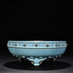 Lavaggio spazzola unghie 10,2" cinese antica dinastia jun forno porcellana tamburo blu - Foto 1 di 9
