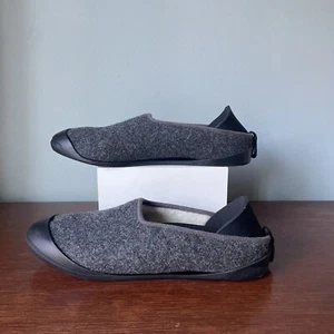 Mahabis Classic Slippers ~ Size 42 ~ Gray Wool Felt Black Sole ~ Shearling Lined - Picture 1 of 17