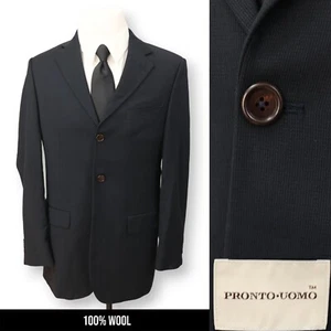 PRONTO UOMO mens black woven 100% WOOL sport coat suit jacket blazer 40 L - Picture 1 of 14