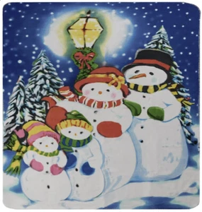 4-Snowman Snowmen Family Christmas Snowy Night 50x60 Polar Fleece Blanket Throw - Picture 1 of 3