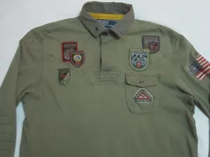 Vintage Polo Ralph Lauren Mountain Expedition Patches Rugby Shirt (Olive | M) - Picture 1 of 24