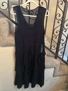 NWT KOMAROV ($398)Charmeuse Chiffon Tiered Dress Sz XL Black Beaded Formal Dress - Picture 1 of 9