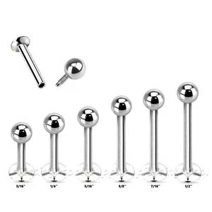 PAIR 16G INTERNALLY THREADED STEEL 2MM 3MM BALL LABRET TRAGUS STUD RING PIERCING - Picture 1 of 6