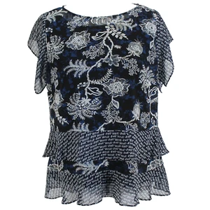 CAbi Hybrid Top Damen Gr. M schwarz Blumen Flatterärmel Lagenlook Rüschen #5355 - Bild 1 von 7