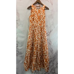 & Other Stories Dress Womens 12 Large Orange Pineapple Midi Maxi Poplin Paris - Picture 1 of 11