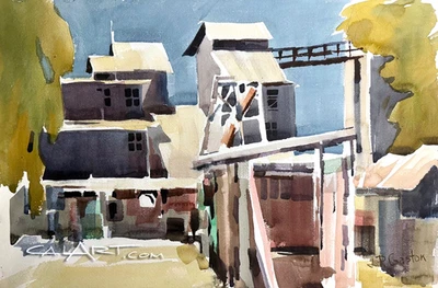 ВИНТАЖНАЯ КАРТИНА ИСТОРИЧЕСКИЙ СКЛАД ПРОИЗВОДИТЕЛЕЙ ИРВИНОВЫХ БОБОВ И ЗЕРНА CaLiFoRnia - Изображение 1 из 2