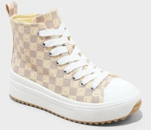 NEW Art Class Checkered Smiley Blakely Hightop Sneakers Tennis Shoes Youth Sz 5 - Picture 1 of 3