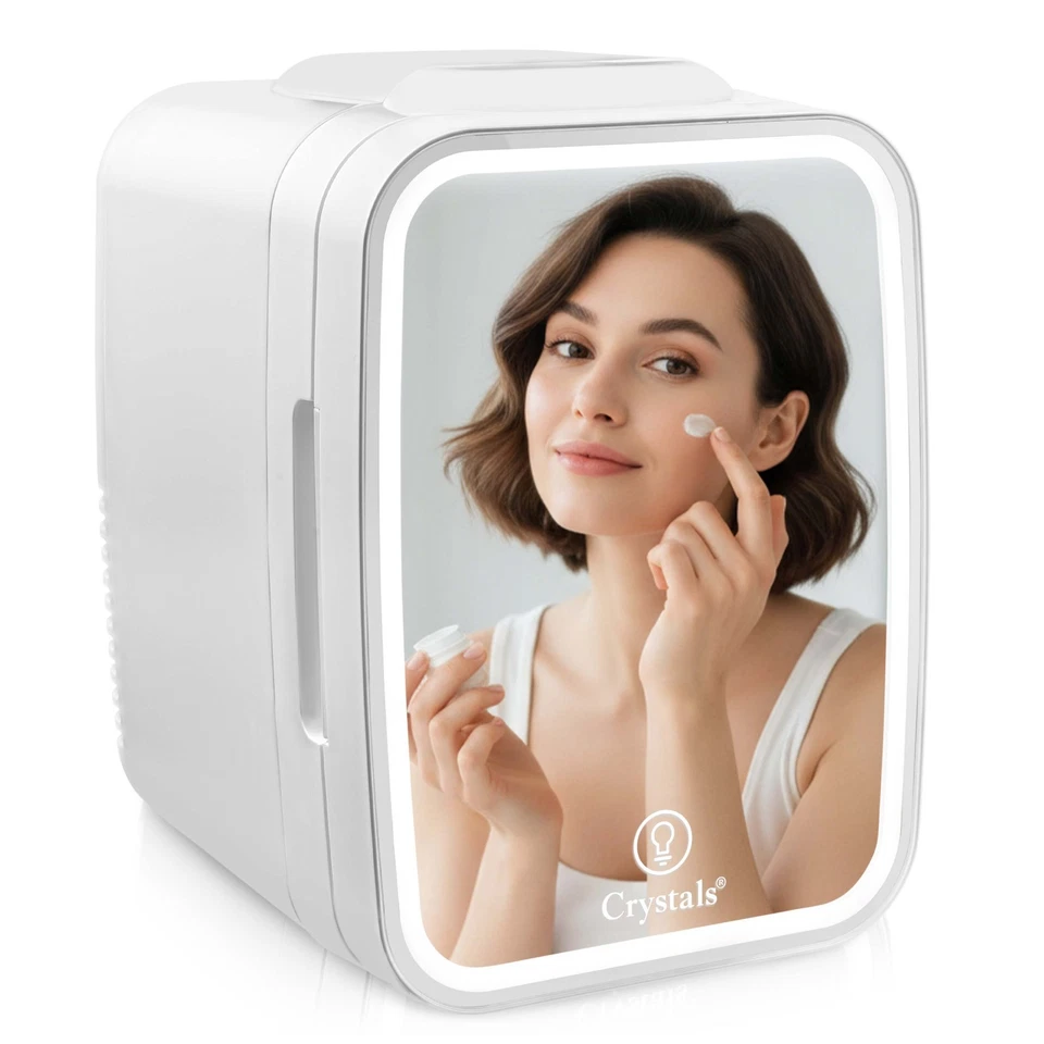 4L Mini Fridge with LED Mirror Portable Cooler Warmer Table Top Bedroom Makeup - Image 1 of 4