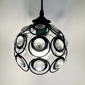 Plug in Crystal Pendant Light Black Metal Round Light With Dimmer Control - Picture 1 of 9