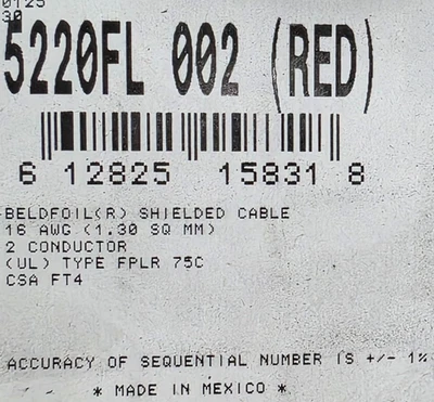 Belden Wire 5220FL 16/2C Solid Shielded Riser Fire Alarm Cable Red /100ft - Image 1 of 4