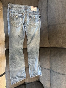 True Religion Jeans Straight Big T No Flap Size 33 Blue - Picture 1 of 10