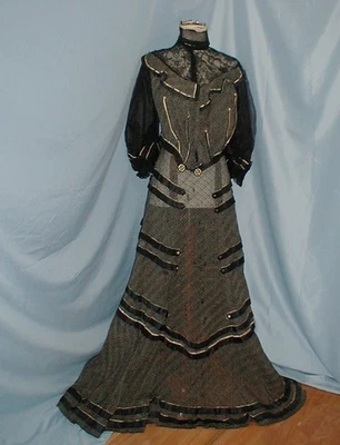 Antique Dress Victorian 1890 Black Silk Blend Evening Dress Study or Pattern - Image 1 of 4