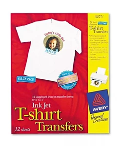 Avery Light Fabric Transfers for Inkjet Printers 8 1/2 x 11 White 12/Pack 3275 - Picture 1 of 4