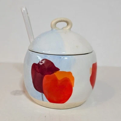 Juego de azucarero Anthropologie Tulipán con cuchara y tapa flores florales rojo moderno Foto 1 de 4