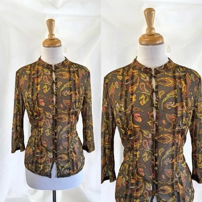 Blusa Verde Malla Transparente Paisley Boho Indie Grunge Hada Hippie Elegante Y2K Top XL Foto 1 de 4