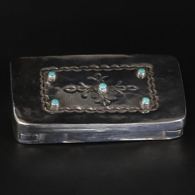 De Colección Plata de Ley - NAVAJO Turquesa Estampado Cruz Pastillero Contenedor - 77,5 g Foto 1 de 4