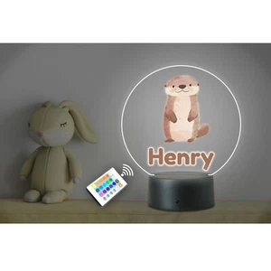 Personalised Kids Animal Name Otter LED Neon Night Light. Nursery Bedroom Remote - Picture 1 of 4