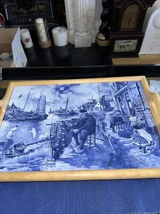 Antieke Tile tray Delft. Hand gedecoreerd Tile tray van delfts blauwe tegels - Picture 1 of 13