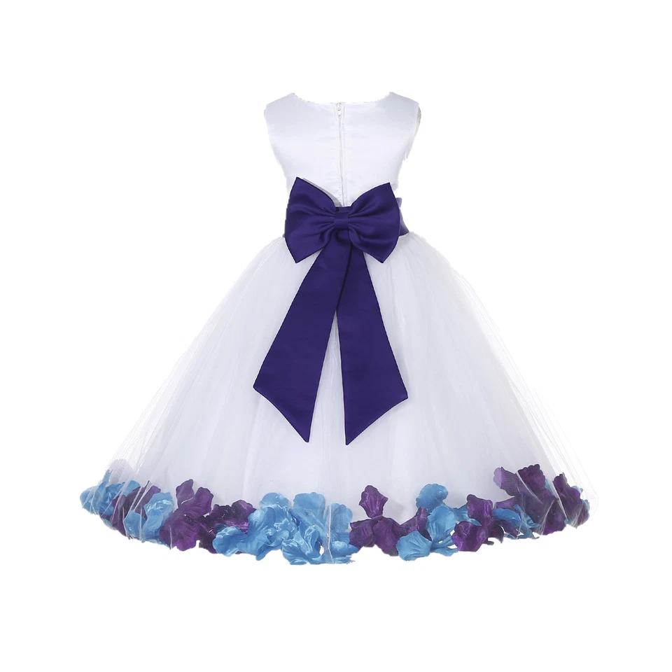 CUSTOMIZE WHITE FLOWER GIRL DRESS ROSE PETAL PARTY PAGEANT 6-9M 2 4 6 8 10 12 14 - Image 1 of 4