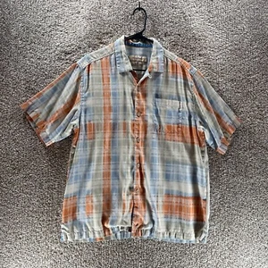 Tommy Bahama Shirt Adult Medium Plaid Silk Hawaiian Button Up Short Sleeve Mens - Picture 1 of 12