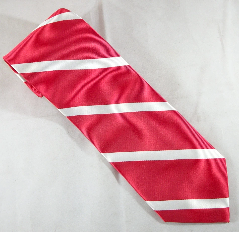Corbata de cuello de seda jacquard rayas rojas y blancas BASS 58" de largo x 3-3/4" de ancho (E773) Foto 1 de 3