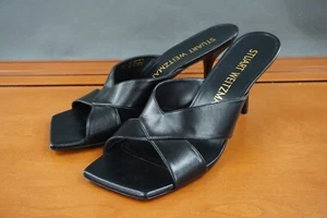 Stuart Weitzman Carmen 75 Damenschuhe Größe 10 schwarze Leder-Pantoletten-Pumps Sandalen - Bild 1 von 11