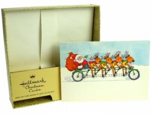 Vintage Hallmark M Smith Santa Claus Reindeer Bicyclist Christmas Greeting Cards - Picture 1 of 2