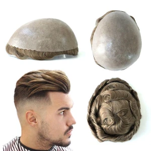 Mens Toupee Human Hairpieces Medium Poly Skin Hair System SKV Express Shipping - Picture 1 of 45