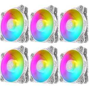 Lot de 6 ventilateurs blancs RVB – LED colorées 120 mm – Connecteur MOLEX – P... - Photo 1/9