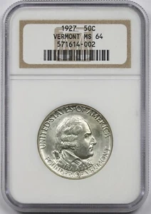 1927 Vermont 50C NGC Old Holder MS 64 Early Silver Commemorative Half Dollar - Picture 1 of 4