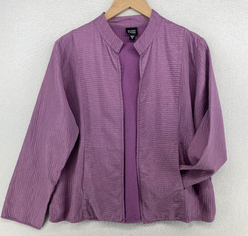 Chaqueta Eileen Fisher M Canal de Seda Arrugado Frente Abierto Manga Larga Púrpura De Colección Foto 1 de 4