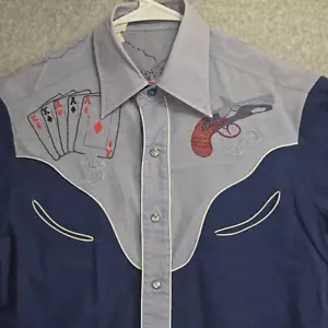 Vintage 70s Rocking K Ranchwear Kennington Shirt Pearl Snap Southwestern Blue Co - Picture 1 of 14