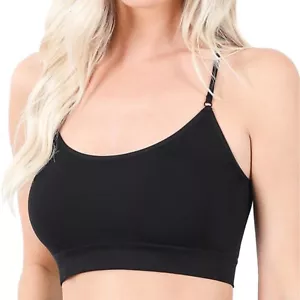Sexy Cross Back Padded Seamless Adjustable Strap Yoga Stretch Bralette Black OS - Picture 1 of 2
